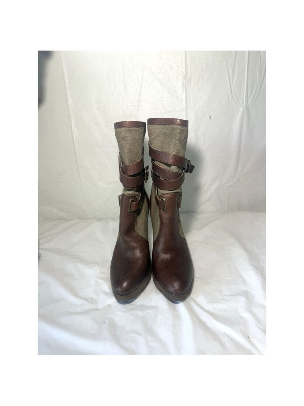 FRYE Boots Women 7M Harlow Brown Leather And Canvas - Picture 3 of 14